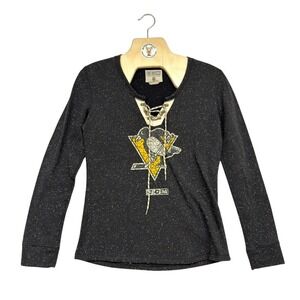 CCM Pittsburgh Penguins Lace Up Sweatshirt Women's L NHL Hockey‎ Pullover